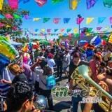 La comparsa en Santa Ana durante el carnaval morelense USA.