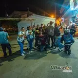 La banda motociclista en Yecapixtla durante el festival cultural del tianguis grande.