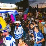 La calle durante el brinco de chinelo en el municipio de Tlayacapan, Morelos.