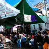 Comparsa Azteca previo a la entrega de bandera Tlayacapan.