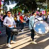 La banda de viento “la Konquistadora” en el carnaval de Jiutepec 2023.