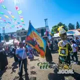 Bandera de la comparsa Tepoztecatl en carnaval morelense USA.